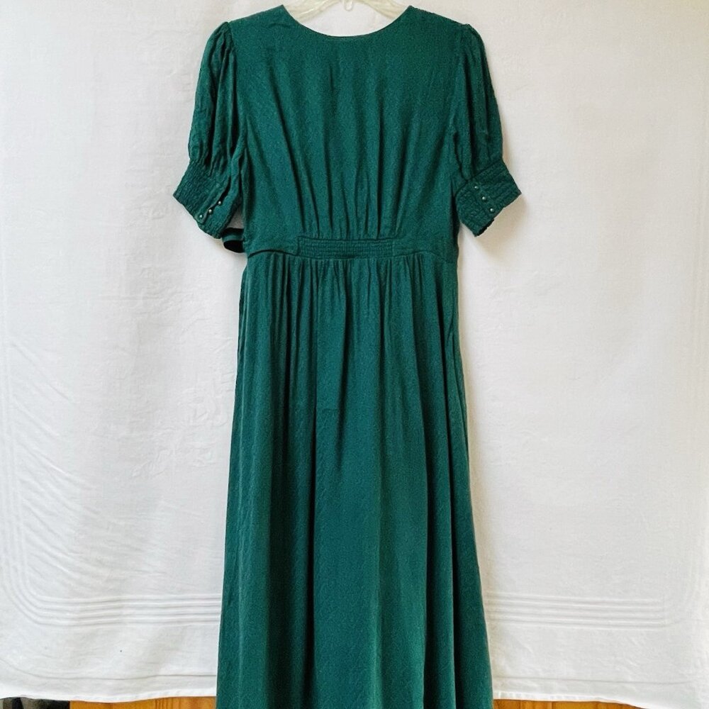 Anthropologie Maeve Faux Wrap Midi Dress Womens 6 Green Short Sleeve Modest Boho - Picture 8 of 16